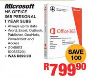 Microsoft MS Office 365 Personal 1 Year Subs