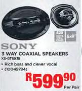 Sony 6x9" 3 Way Coaxial Speakers XS-GT6938-Per Pair