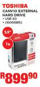 Toshiba 2.5" 1TB Canvio External Hard Drive USB 3.0