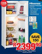 Hisense 220Ltr Fridge/Freezer H220TWH