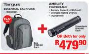 Targus Essential Backpack 15.6" + Amplify Powerbank