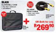 Black Clamshell Case + Bag + 3m HDMI Mesh Cable + HDMI Cable