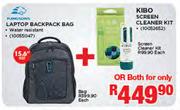 Laptop Backpack Bag 15.6" Plus Kibo Screen Cleaner Kit