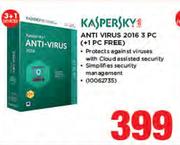 Kaspersky Anti Virus 2016 3 PC Plus 1 PC Free