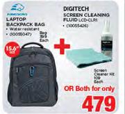 Kingsons Laptop Backpack Bag 15.6" Plus Digitech Screen Cleaning Fluid LCD-CLRI