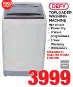 Defy 10Kg Top Loader Washing Machine MET DTL147