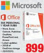 Microsoft Office 365 Personal 1 Year Subs
