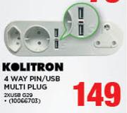 Kolitron 4 Way Pin/USB Multiplug 2xUSB G29