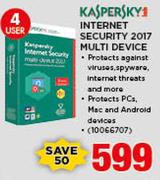 Kaspersky 4 User Internet Security 2017 Multi Device