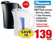 Pineware 1.7Ltr Corded Kettle PAK834-Each