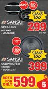 Sansui Speakers-Per Pair + Sansui Subwoofer SBW1207-For Both