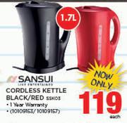 Sansui 1.7Ltr Cordless Kettle Black/Red