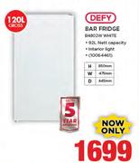 Defy 120Ltr Bar Fridge B4802W WHITE