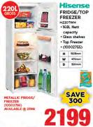 Hisense 220Ltr Metallic Fridge Top Freezer H220TWH