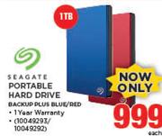 Seagate 1TB Portable Hard Drive BACUP PLUS BLUE/RED-Each