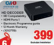 OVHD HD Decoder Excludes Installation