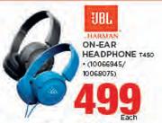 JBL On ear Headphone T450-Each