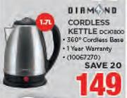 Diamond 1.7Ltr Cordless Kettle