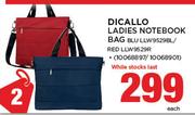 Dicallo Ladies Notebook Bag BLU LLW9529BL/RED LLW9529R-Each