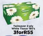 Twinsaver 2 Ply White Tissue-For 3 x 180's
