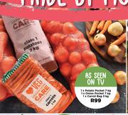 1 x Potato Pocket 7kg, 1 x Onion Pocket 7kg & 1 x Carrot Bag 3kg