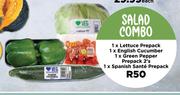1xLettuce Prepack,1xEnglish Cucumber,1xGreen Pepper Prepack 2's,1xSpanish Sante Prepacks Salad Combo