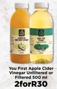 You First Apple Cider Vinegar Unfiltered Or Filtered-For 2 x 500ml