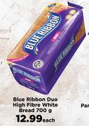 Blue Ribbon Duo High Fibre White Bread-700g Each