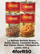 La Belinda Borlotti Beans,Butter Beans,Cannellini Beans,Red Kidney Beans-For 4 x 400g