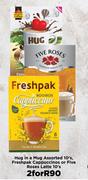 House Of Coffees Hug In A Mug 10's,Freshpak Cappuccinos Or Five Roses Latte 10's-For 2