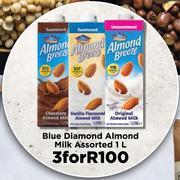 Blue Diamond Almond Milk Assorted-For 3 x 1L