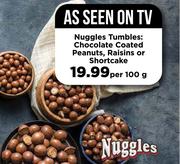 Nuggles Tumbles: Chocolate Coated Peanuts, Raisins Or Shortcake-Per 100g