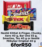 Nestle Kitkat 4 Finger, Chunky, Aero 40g, Barone 55g, Smarties,Tex 40g-For 6