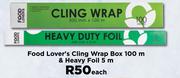 Food Lover's Cling Wrap Box 100m & Heavy Foil 5m-Each