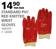 Livingstone Standard PVC Red Knitted Wrist Gloves LG020-Per Pair