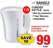 Sansui 1.7Ltr Cordless Kettle 
