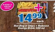 Hot Dog & Chips + Reboost Energy Drink-500ml Each