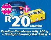 Vaseline Petroleum Jelly-100g + Sunlight Laundry Bar-250g For Both