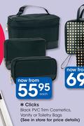 Clicks Black PVC Trim Cosmetics, vanity Or Toiletry Bags-Each