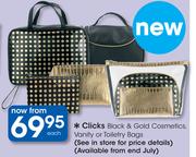 Clicks Black & Gold Cosmetics, Vanity Or Toiletry Bags-Each