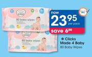 Clicks Made 4 Baby 80 Baby Wipes-Per Pack