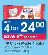 Clicks Made 4 Baby Cranberry Oat bar For Toddlers-4 x 28g