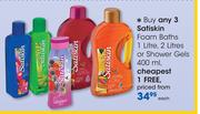 Satiskin Foam Baths-1Ltr, 2Ltr Or Shower Gels-400ml Each