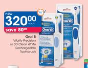 Oral B Vitality Precision or 3D Clean White Rechargeable Toothbrush-Each