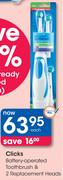 Clicks Battery-Operated Toothbrush & 2 Replacement Heads