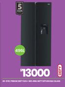 Defy 496L Nett Blk Glass SxS + WD Fridge DFF456 20-576