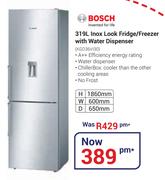 Bosch 319Ltr Inox Look Fridge/Freezer With Water Dispenser KGD36V130