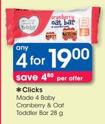 Clicks Made 4 Baby Cranberry & Oat Toddler Bar-4x28g