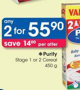 Purity Stage 1 Or 2 Cereal-2x450g