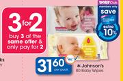 Johnson's 80 Baby Wipes-Per Pack